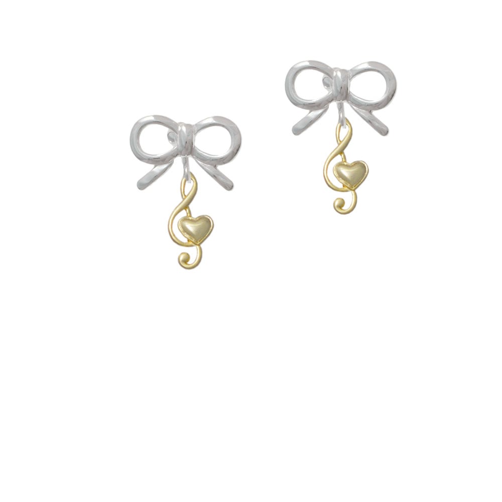 Medium Gold Tone Clef with Heart Crystal Clip On Earrings Image 9