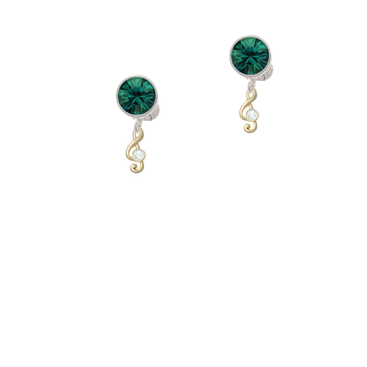 Mini Gold Tone Clef with Crystal Crystal Clip On Earrings Image 6