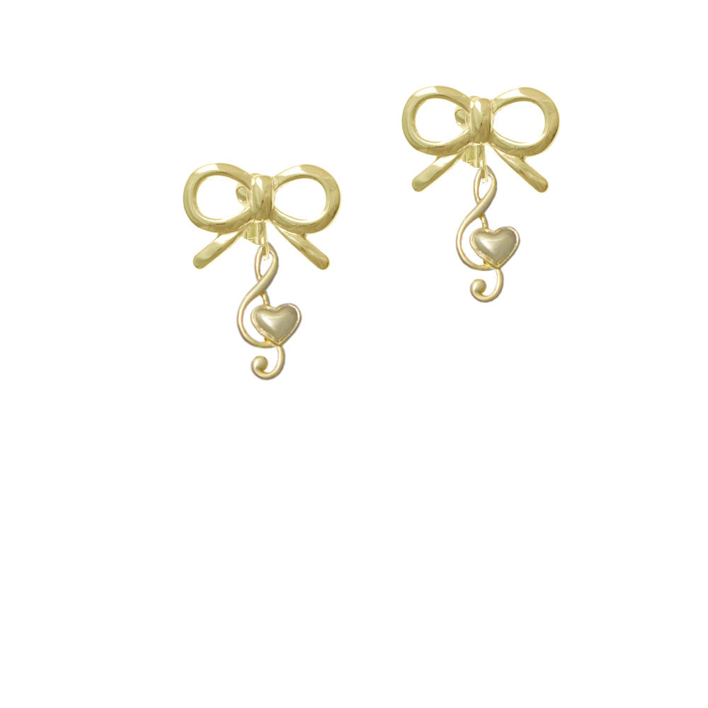 Medium Gold Tone Clef with Heart Crystal Clip On Earrings Image 10