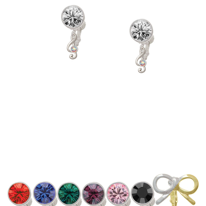 Mini Clef with AB Crystal Crystal Clip On Earrings Image 1