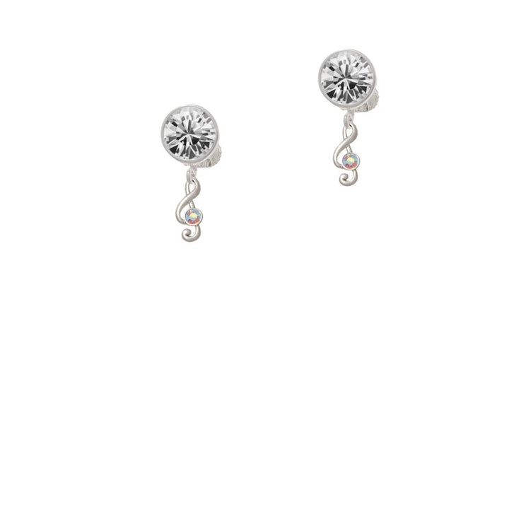 Mini Clef with AB Crystal Crystal Clip On Earrings Image 1