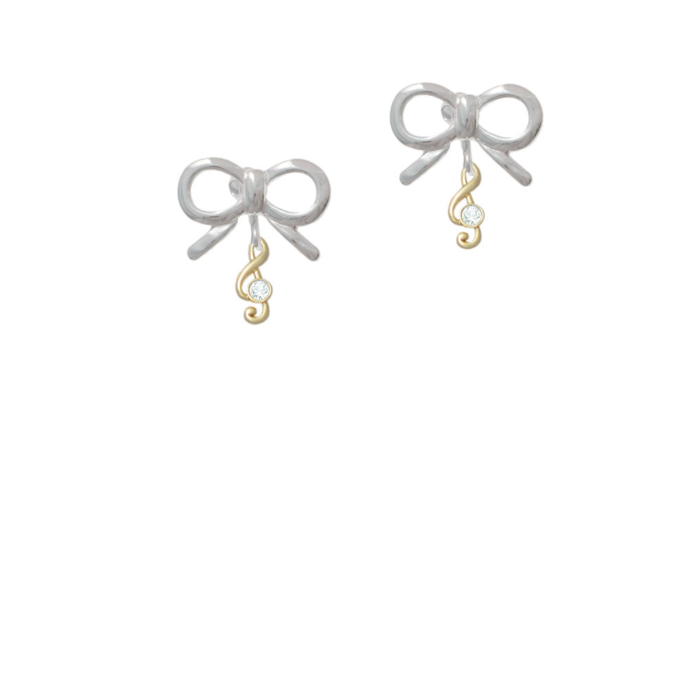 Mini Gold Tone Clef with Crystal Crystal Clip On Earrings Image 9