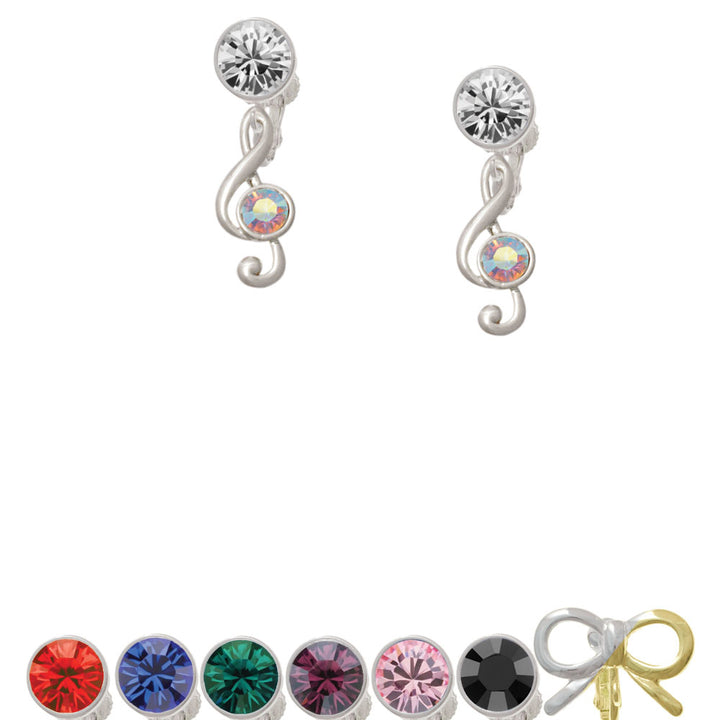 Medium Clef with AB Crystal Crystal Clip On Earrings Image 1