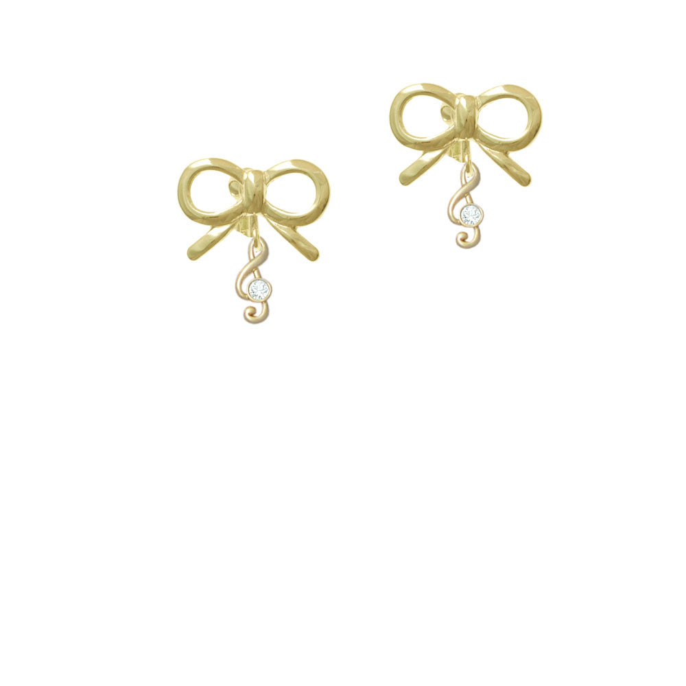 Mini Gold Tone Clef with Crystal Crystal Clip On Earrings Image 10