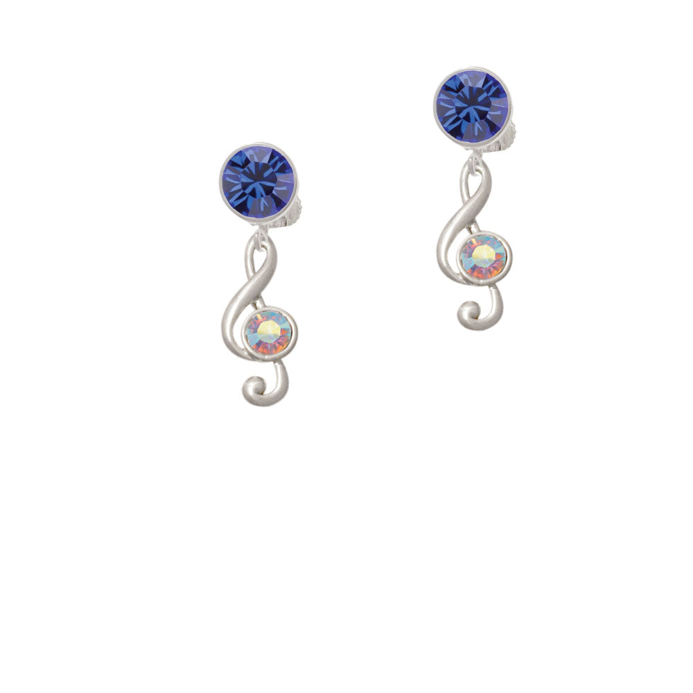 Medium Clef with AB Crystal Crystal Clip On Earrings Image 7