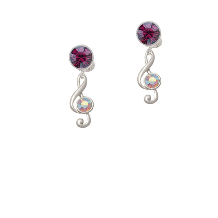 Medium Clef with AB Crystal Crystal Clip On Earrings Image 8