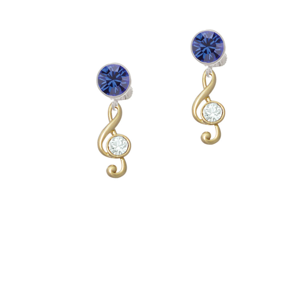 Medium Gold Tone Clef with Crystal Crystal Clip On Earrings Image 7