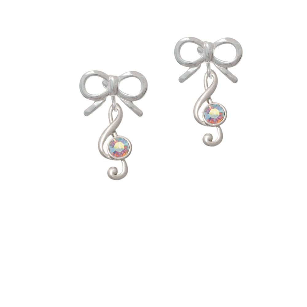 Medium Clef with AB Crystal Crystal Clip On Earrings Image 9