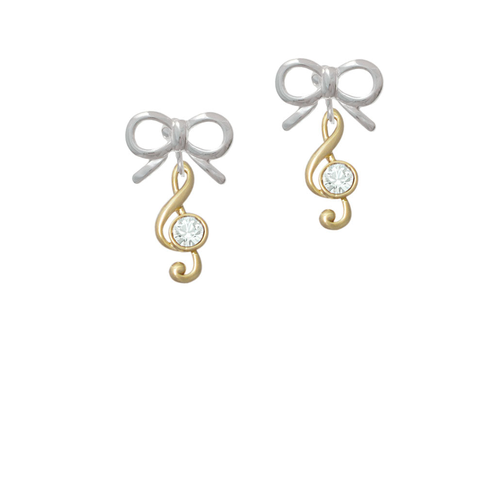 Medium Gold Tone Clef with Crystal Crystal Clip On Earrings Image 9