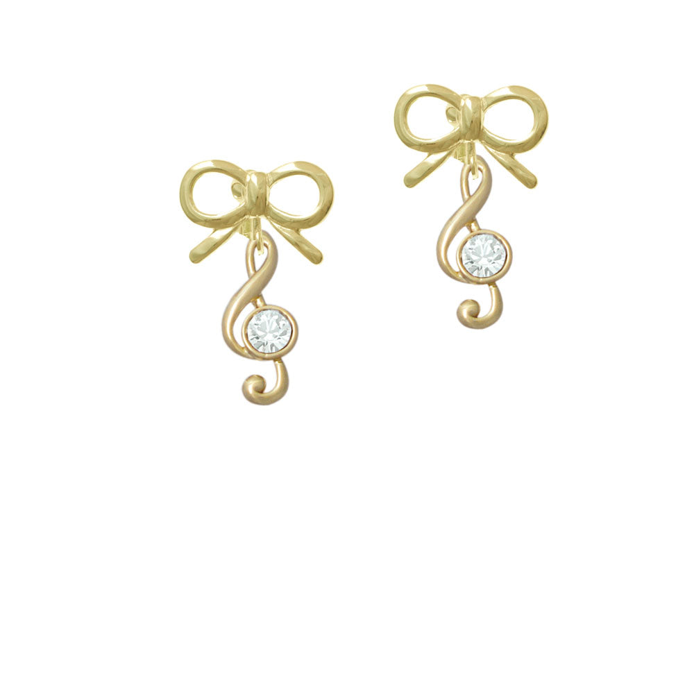 Medium Gold Tone Clef with Crystal Crystal Clip On Earrings Image 10