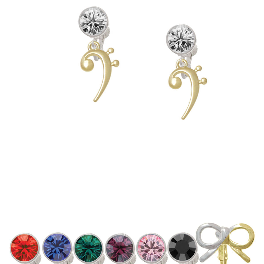 Bass Gold Tone Clef Crystal Clip On Earrings Image 1