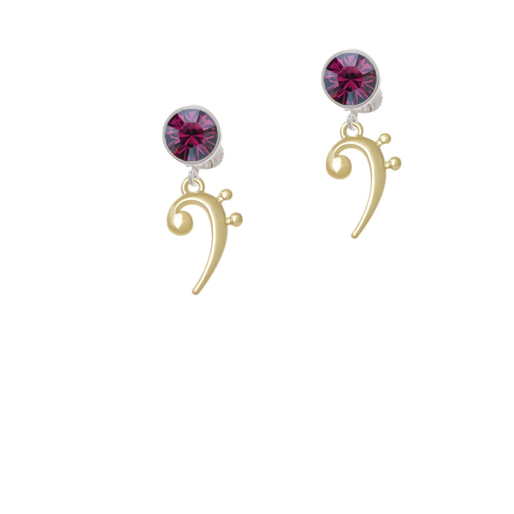 Bass Gold Tone Clef Crystal Clip On Earrings Image 8