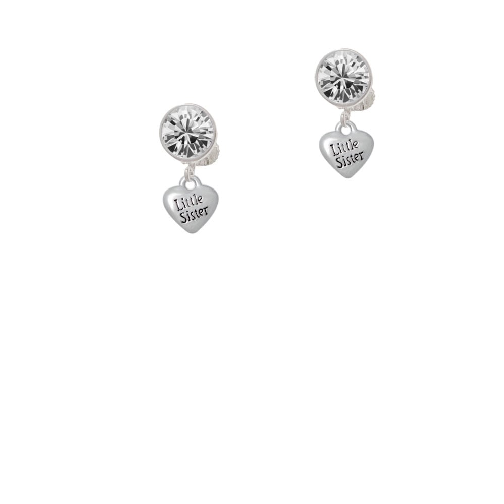 Mini 3-D Little Sister Heart Crystal Clip On Earrings Image 2