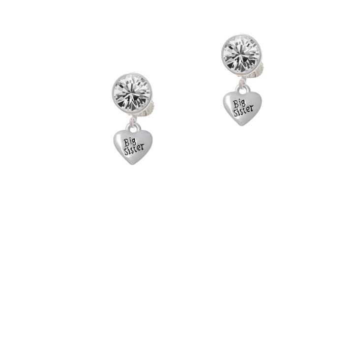 Mini 3-D Big Sister Heart Crystal Clip On Earrings Image 2