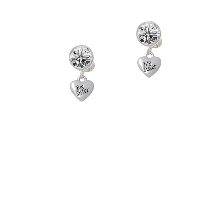 Mini 3-D Big Sister Heart Crystal Clip On Earrings Image 1