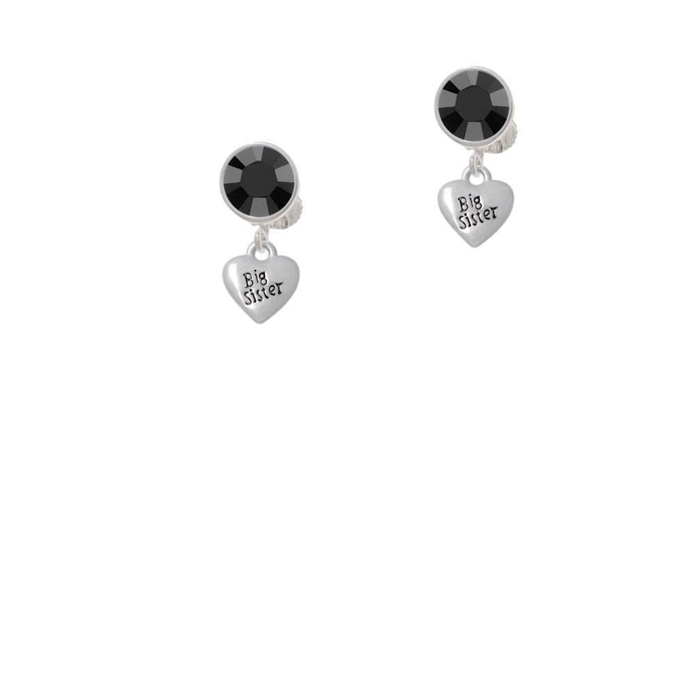 Mini 3-D Big Sister Heart Crystal Clip On Earrings Image 3