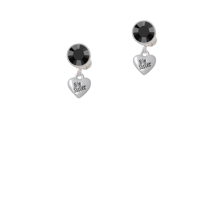 Mini 3-D Big Sister Heart Crystal Clip On Earrings Image 1