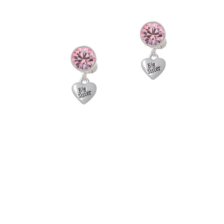 Mini 3-D Big Sister Heart Crystal Clip On Earrings Image 4