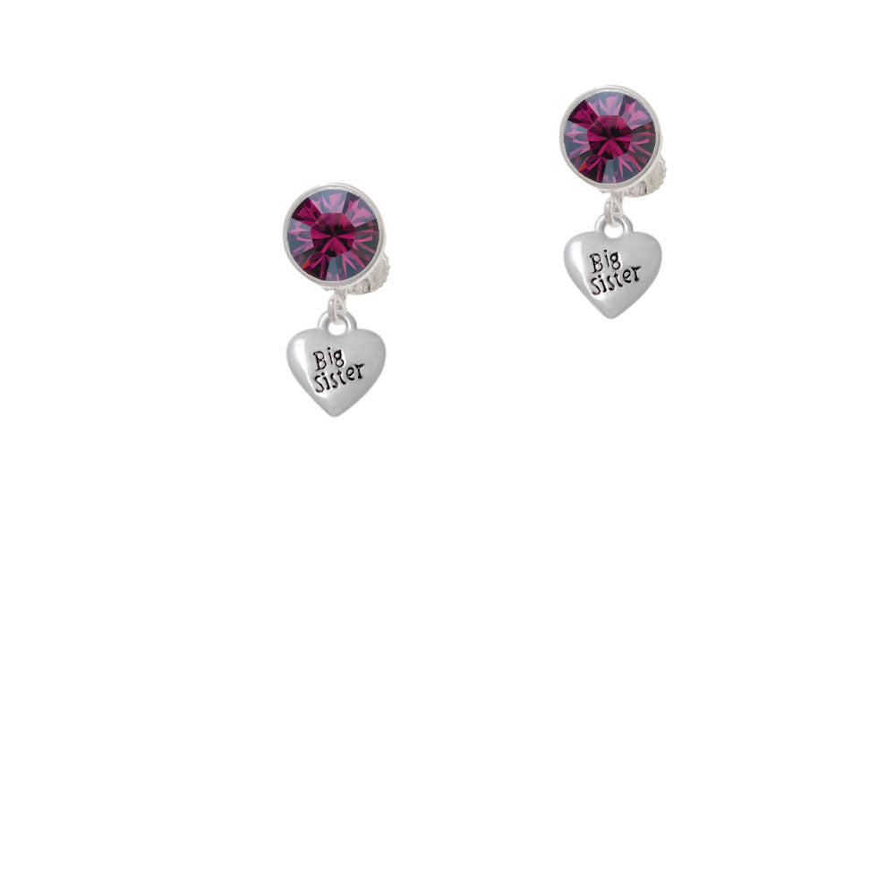 Mini 3-D Big Sister Heart Crystal Clip On Earrings Image 8