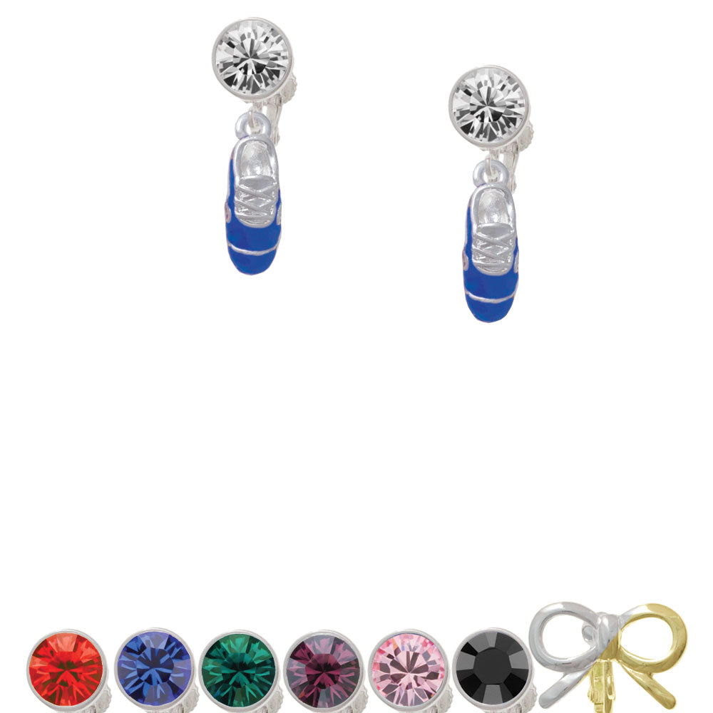 3-D Blue Running Shoe Crystal Clip On Earrings Image 1