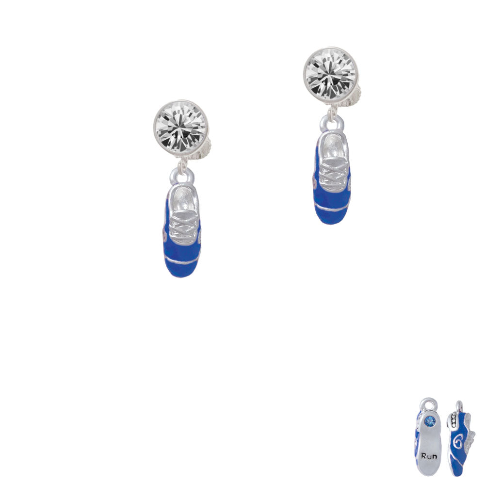 3-D Blue Running Shoe Crystal Clip On Earrings Image 2