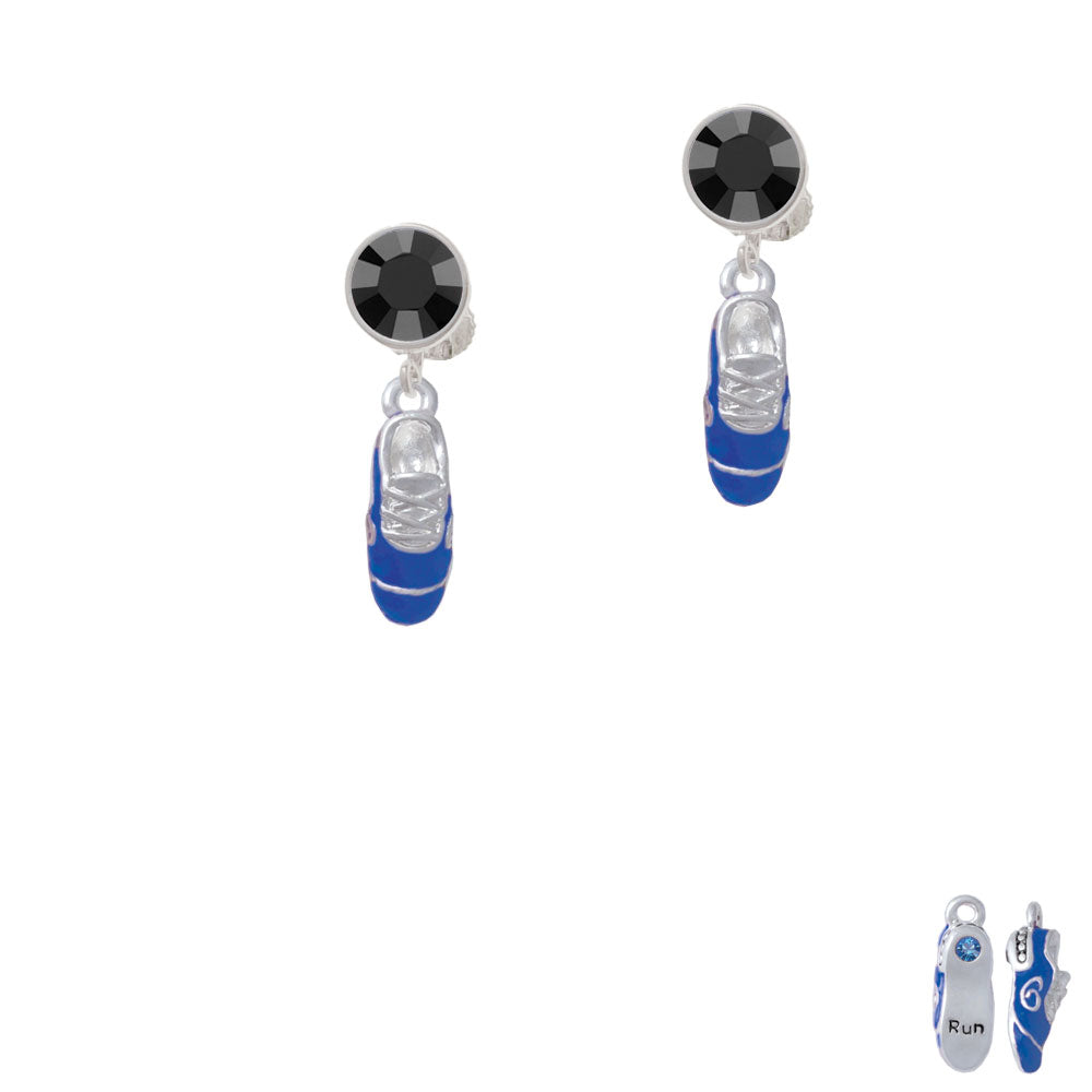 3-D Blue Running Shoe Crystal Clip On Earrings Image 3