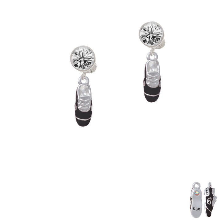 3-D Black Running Shoe Crystal Clip On Earrings Image 2