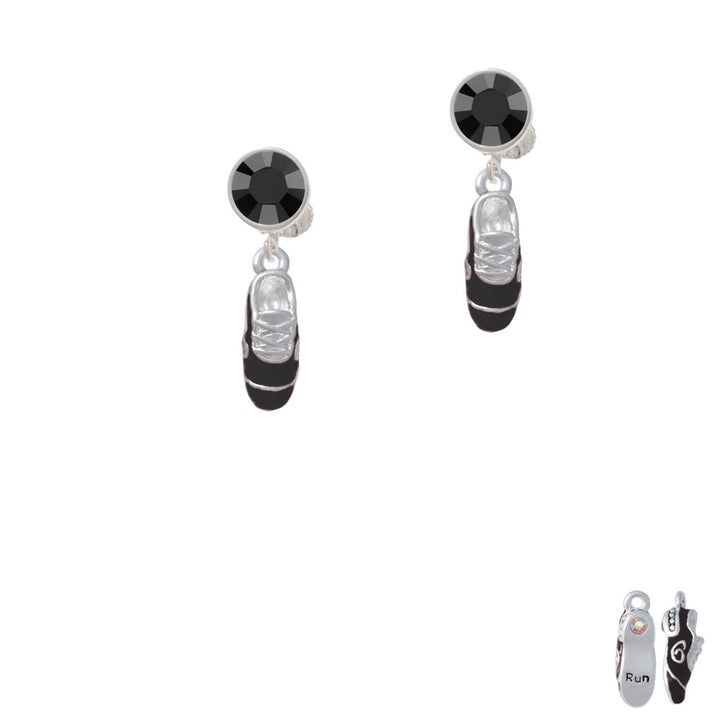 3-D Black Running Shoe Crystal Clip On Earrings Image 3