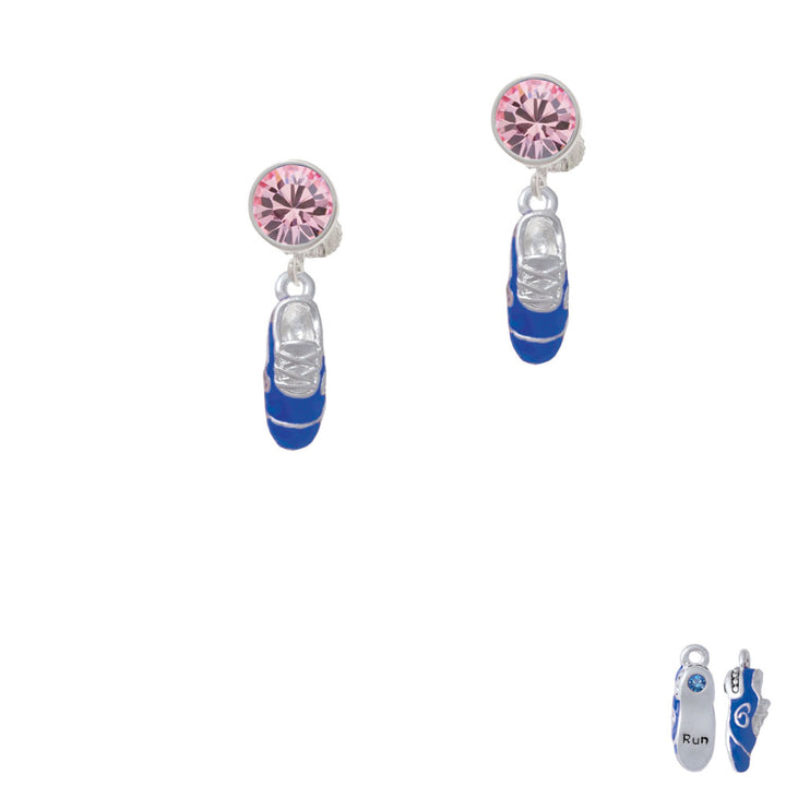 3-D Blue Running Shoe Crystal Clip On Earrings Image 4