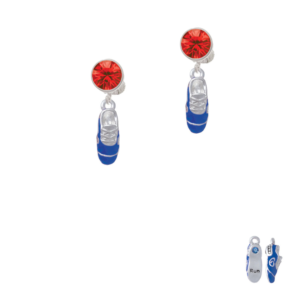 3-D Blue Running Shoe Crystal Clip On Earrings Image 4