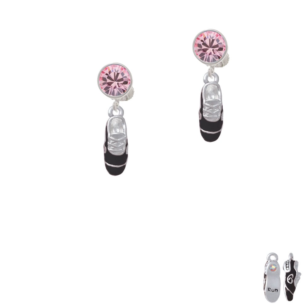 3-D Black Running Shoe Crystal Clip On Earrings Image 4