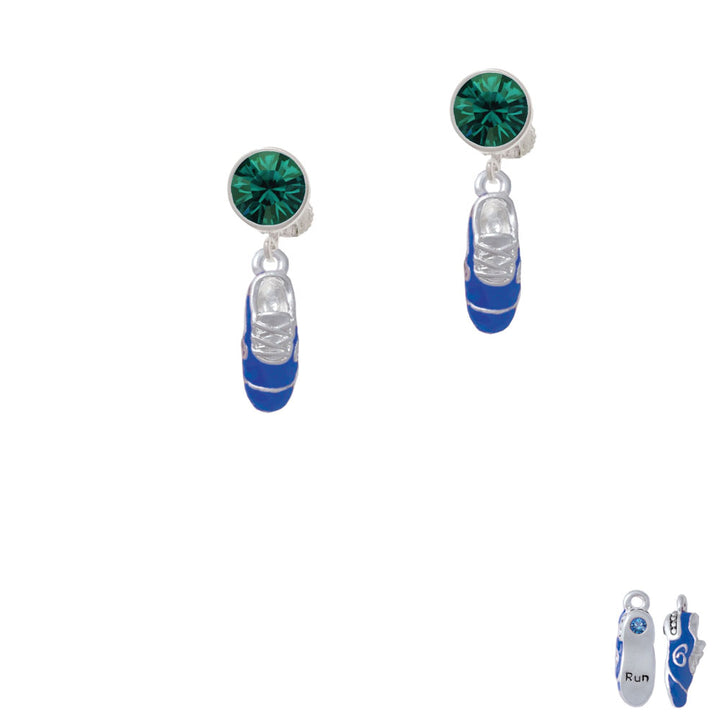 3-D Blue Running Shoe Crystal Clip On Earrings Image 6