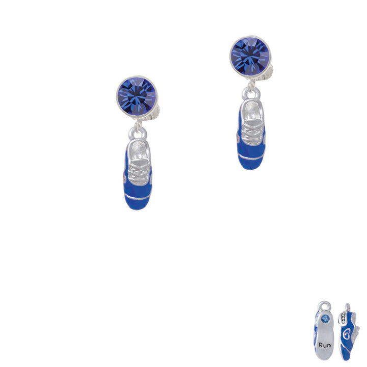 3-D Blue Running Shoe Crystal Clip On Earrings Image 7