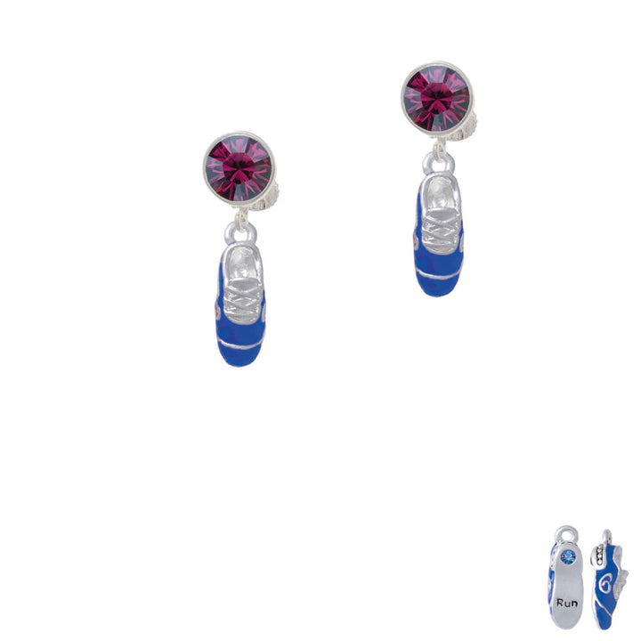 3-D Blue Running Shoe Crystal Clip On Earrings Image 8