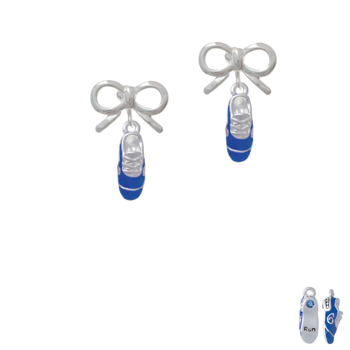 3-D Blue Running Shoe Crystal Clip On Earrings Image 9