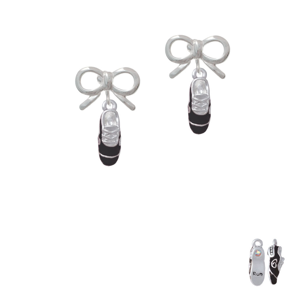 3-D Black Running Shoe Crystal Clip On Earrings Image 9