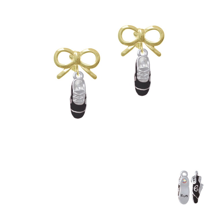 3-D Black Running Shoe Crystal Clip On Earrings Image 10