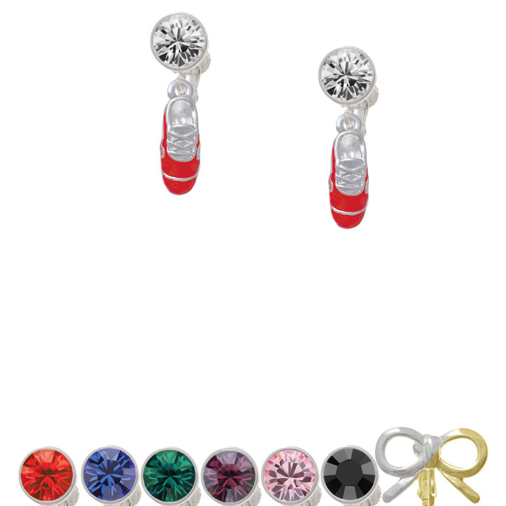 3-D Red Running Shoe Crystal Clip On Earrings Image 1