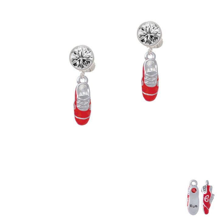 3-D Red Running Shoe Crystal Clip On Earrings Image 2