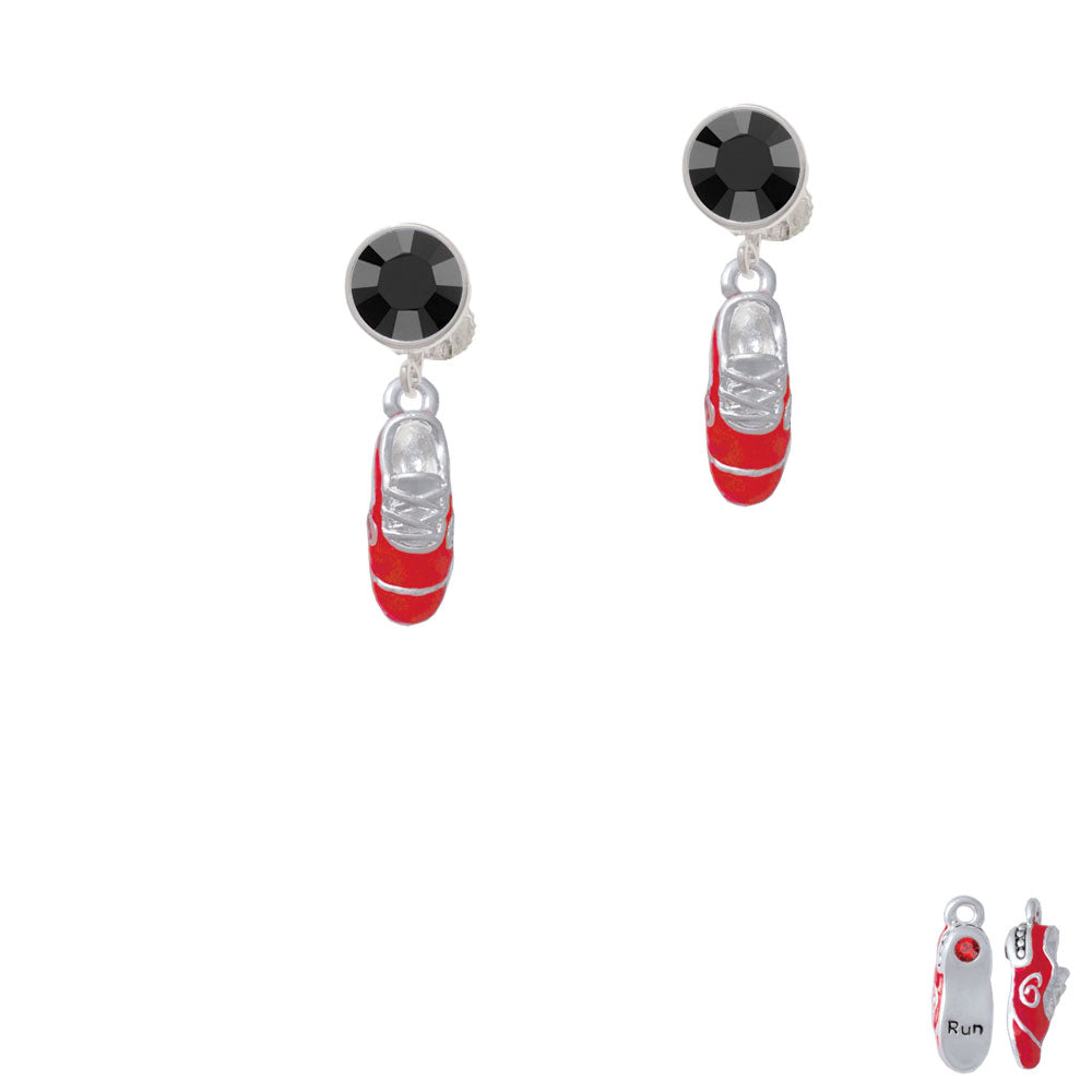 3-D Red Running Shoe Crystal Clip On Earrings Image 3