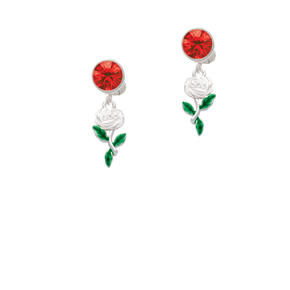 White Rose Flower Crystal Clip On Earrings Image 4