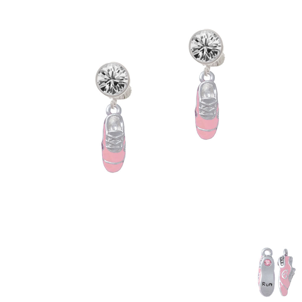 3-D Pink Running Shoe Crystal Clip On Earrings Image 2