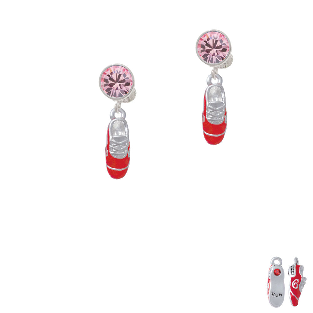 3-D Red Running Shoe Crystal Clip On Earrings Image 4