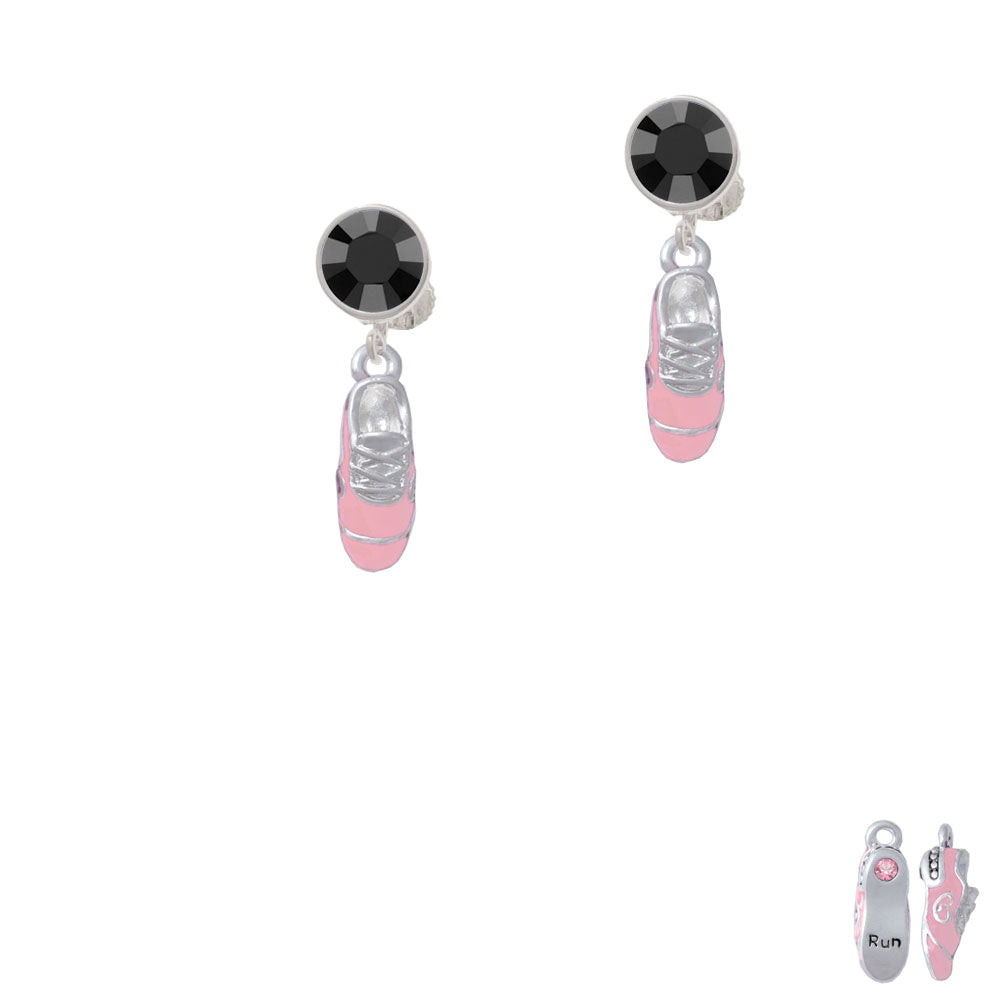 3-D Pink Running Shoe Crystal Clip On Earrings Image 3