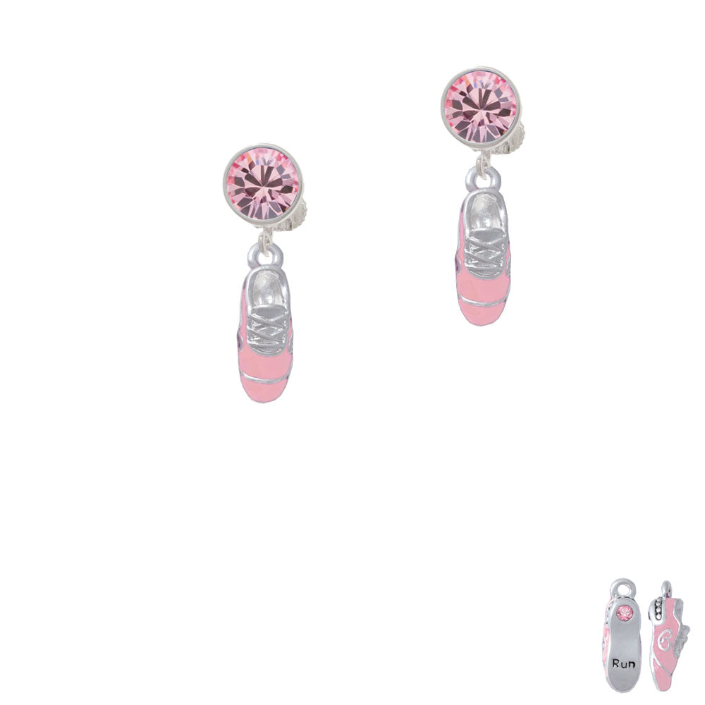 3-D Pink Running Shoe Crystal Clip On Earrings Image 4