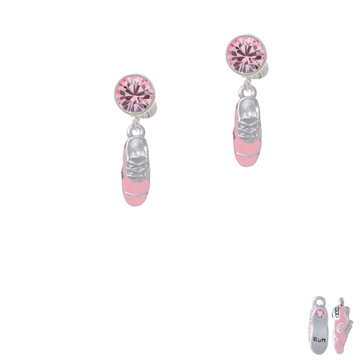 3-D Pink Running Shoe Crystal Clip On Earrings Image 4