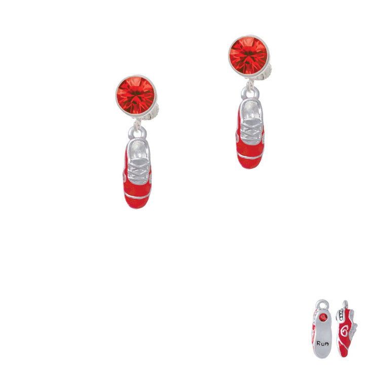 3-D Red Running Shoe Crystal Clip On Earrings Image 4