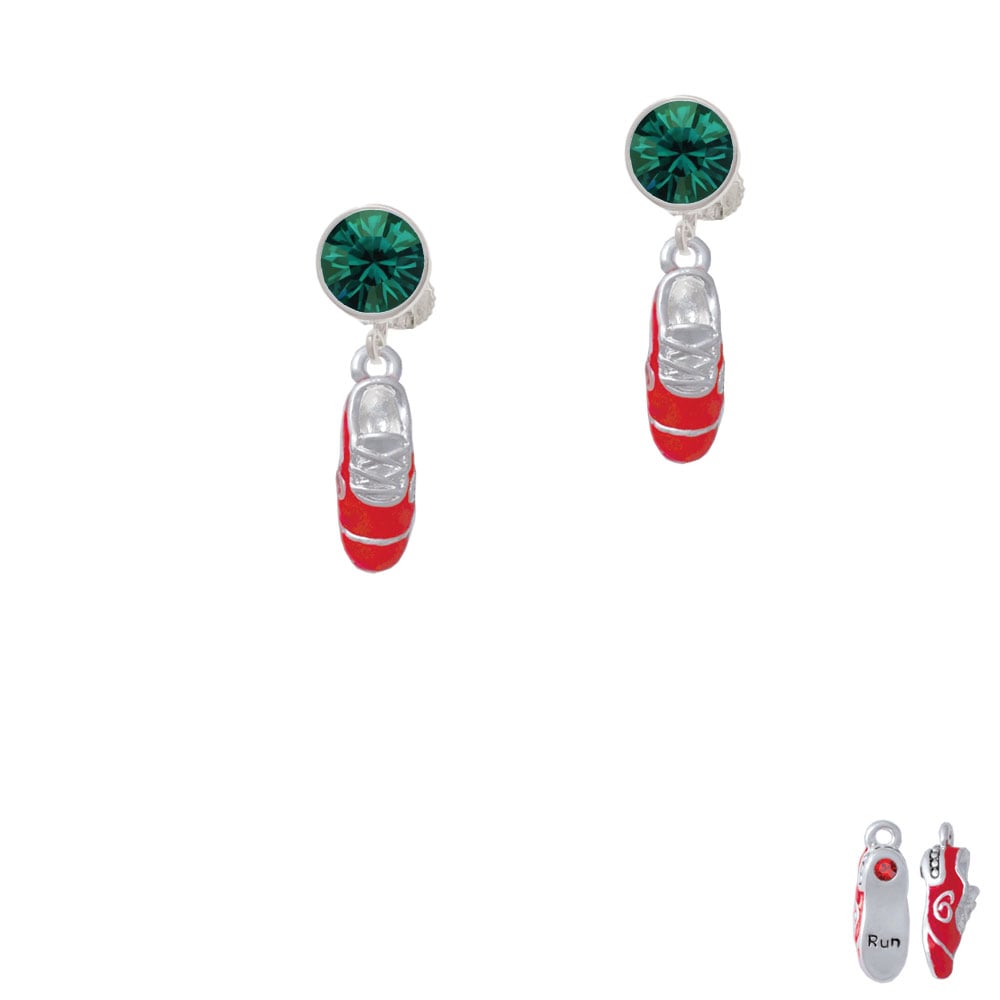 3-D Red Running Shoe Crystal Clip On Earrings Image 6