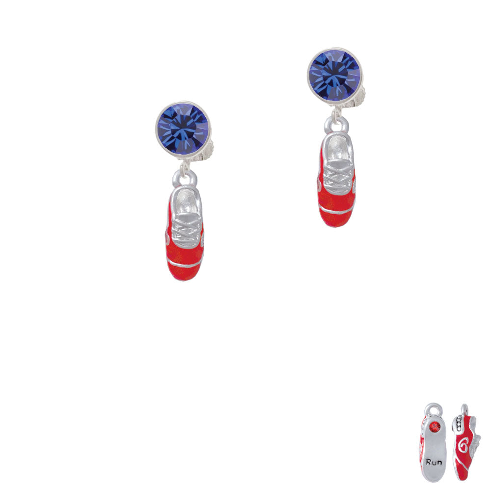 3-D Red Running Shoe Crystal Clip On Earrings Image 7