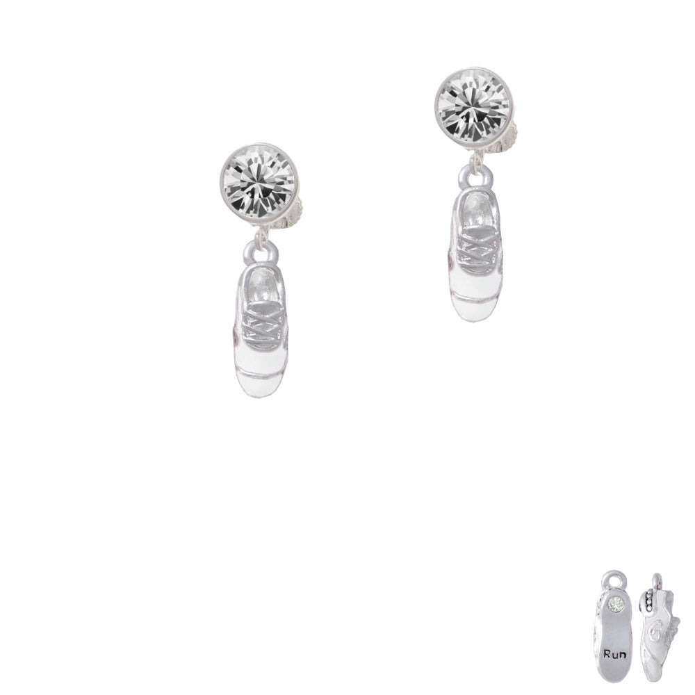 3-D White Running Shoe Crystal Clip On Earrings Image 2